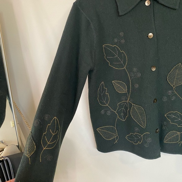 Vintage Jillian Jones 100% Wool Women’s Green Floral Fall Embroidered Jacket - Picture 4 of 8